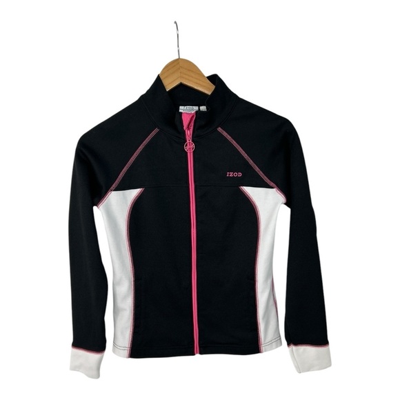 Izod Tops - IZOD Movement Full Zip Jacket Womens Petite Small Black, Pink & White Y2K Preppy
